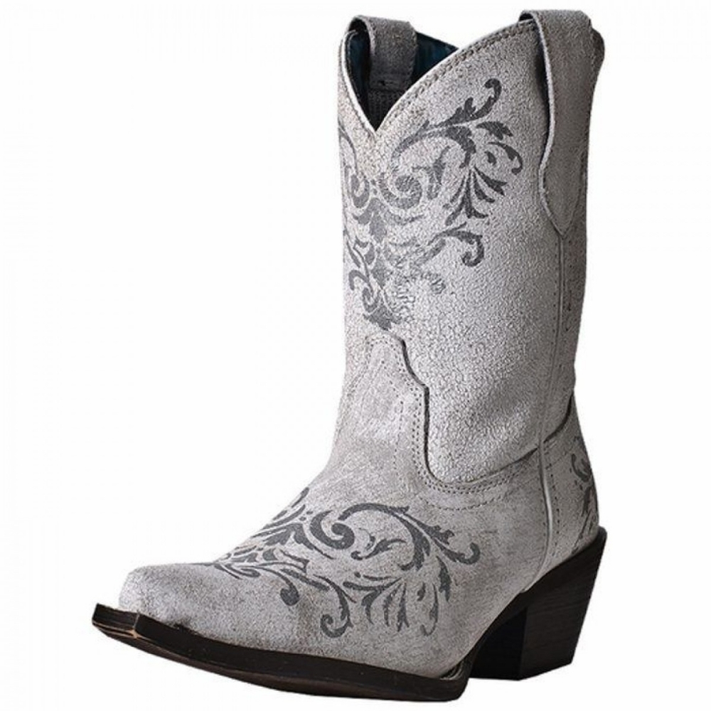White distressed Western Ankle Bootie